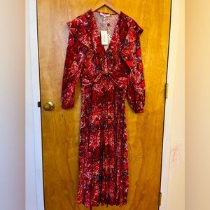 Derek Lam 10 Crosby dark berry patterned midi dress.